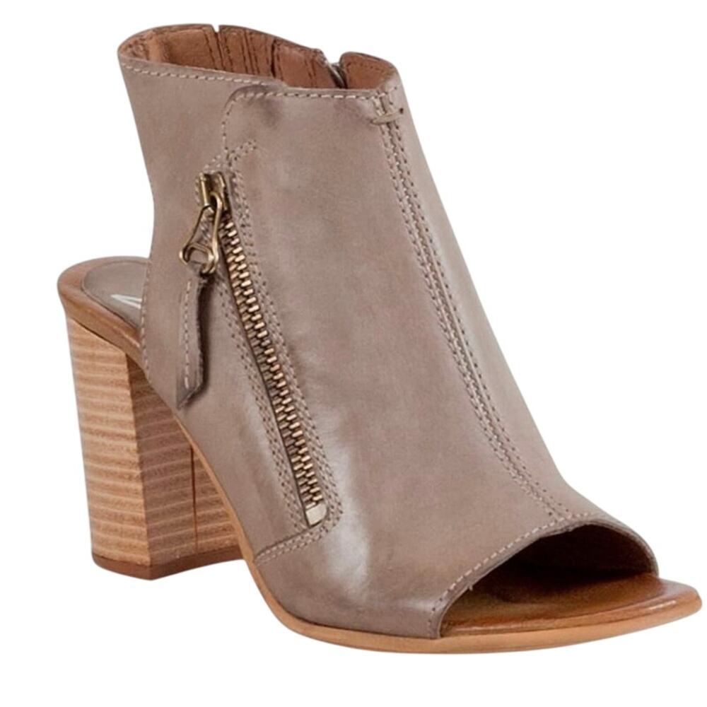 Miz Mooz “Summer” Stone Neutral Leather Peep Toe Block Heel Bootie Size 40/9